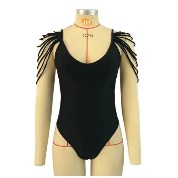 New One Piece Black‎ Draped Monokini Shoulder One Piece Swimsuit Size Large - Picture 2 of 10